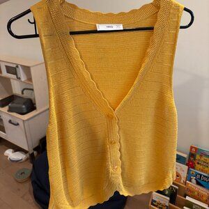 Mango yellow knit scallop edge button front vest